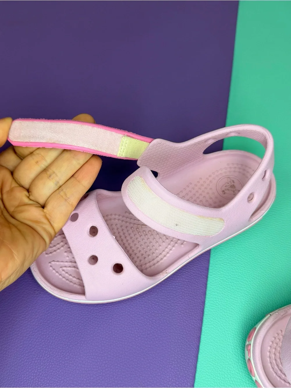 Crocs Pink Crocband Sandals Kids Pink Adjustable Strap Size 10